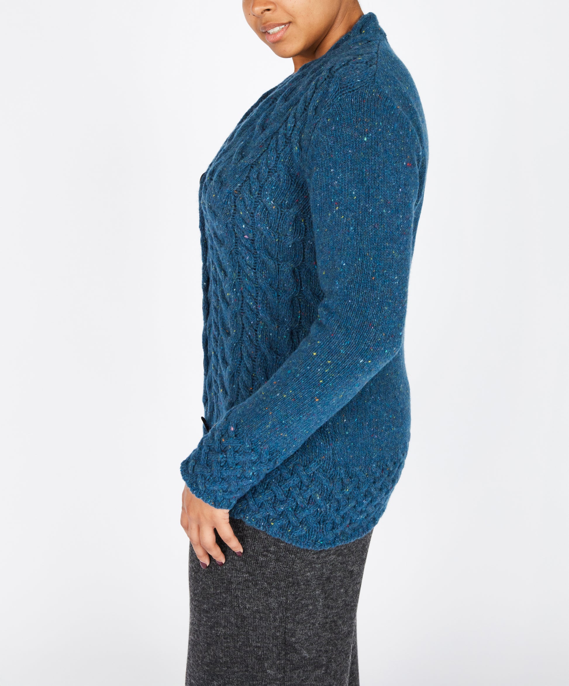 IrelandsEye Knitwear Horseshoe Cable Cardigan in Ink Marl