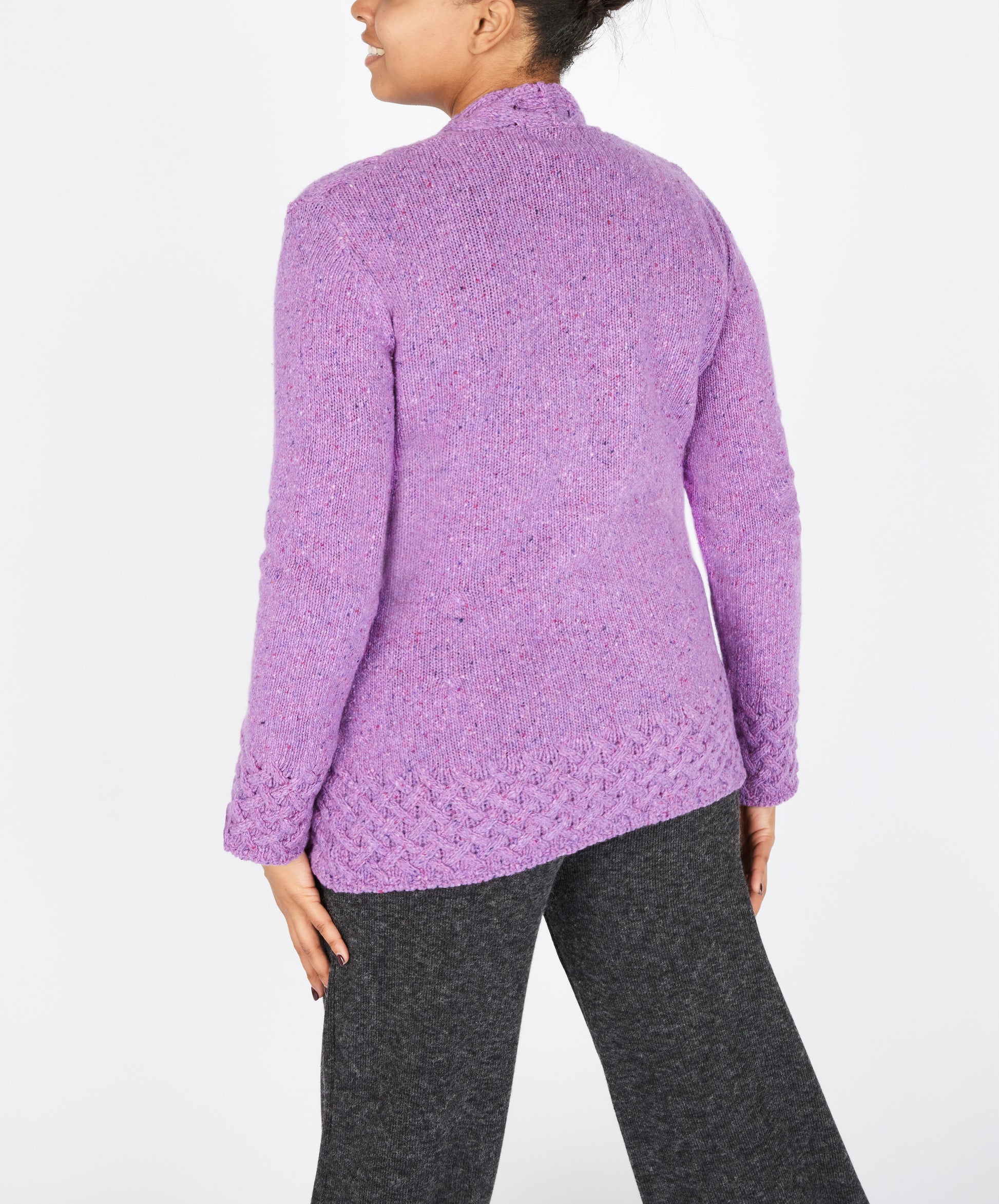 IrelandsEye Knitwear Horseshoe Cable Cardigan in Orchid