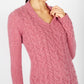 IrelandsEye Knitwear Horseshoe Cable V Neck Bubblegum Pink