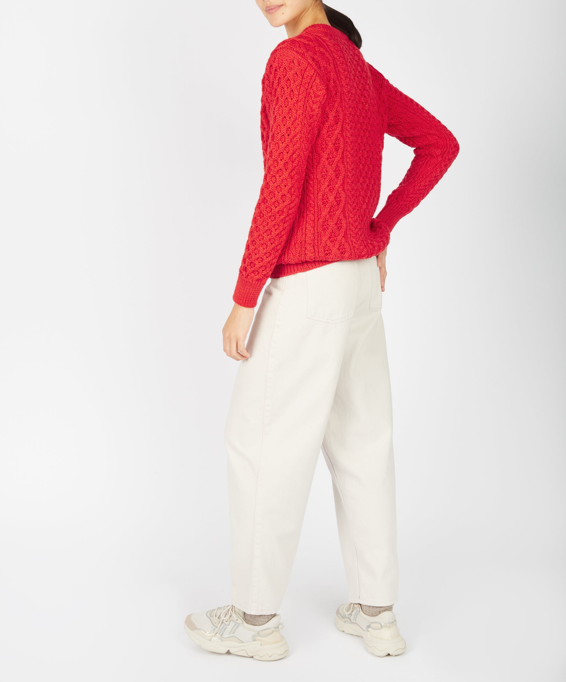IrelandsEye Knitwear Blasket Honeycomb Stitch Womens Aran Sweater Scarlet