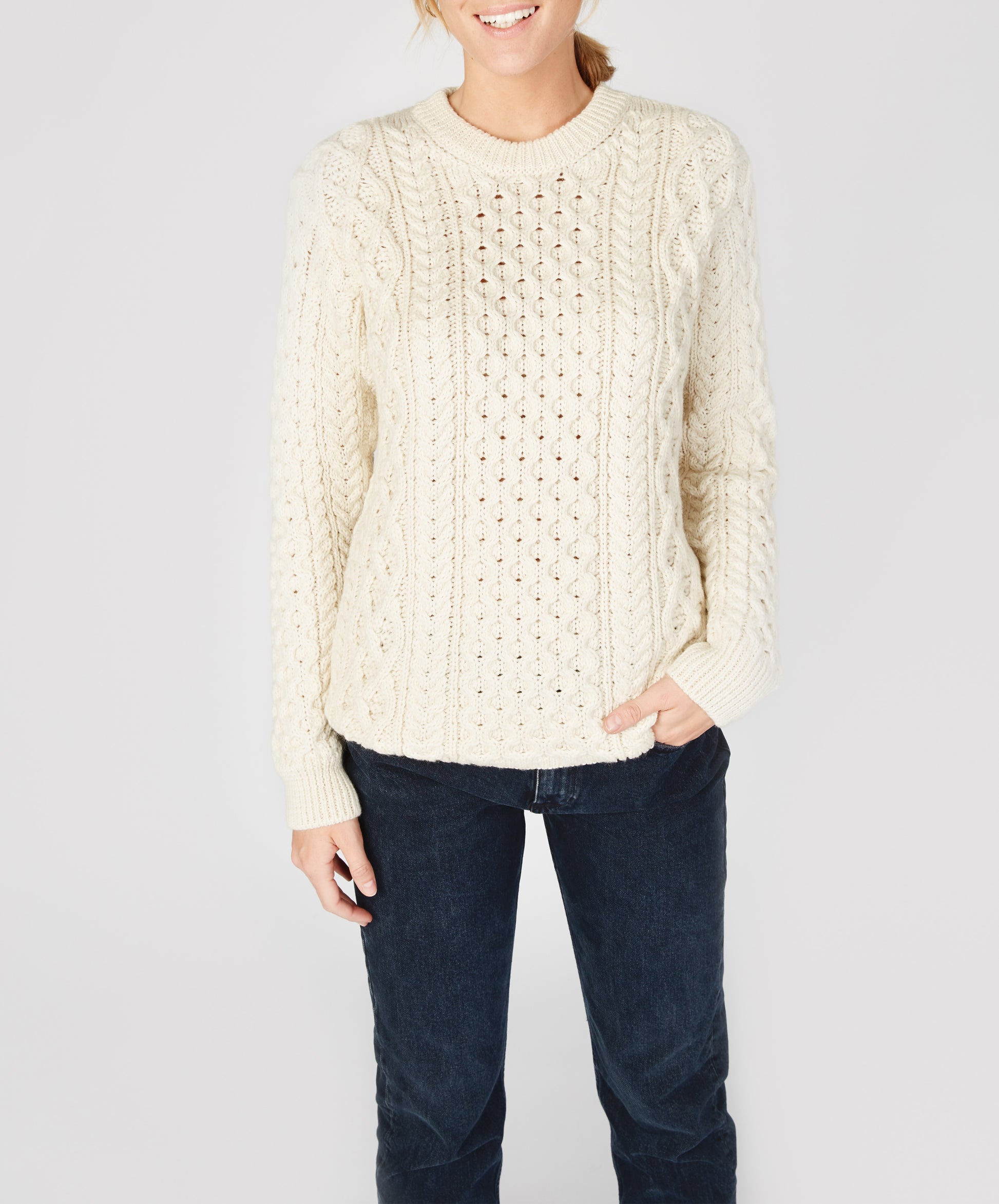 Womens Blasket Honeycomb Stitch Aran Sweater - Natural - IrelandsEye  Knitwear