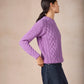 IrelandsEye Knitwear Blasket Honeycomb Stitch Womens Aran Sweater Lilac Marl