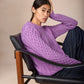 IrelandsEye Knitwear Blasket Honeycomb Stitch Womens Aran Sweater Lilac Marl