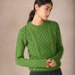 IrelandsEye Knitwear Blasket Honeycomb Stitch Womens Aran Sweater Moss