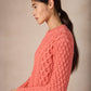 IrelandsEye Knitwear Blasket Honeycomb Stitch Womens Aran Sweater Salmon