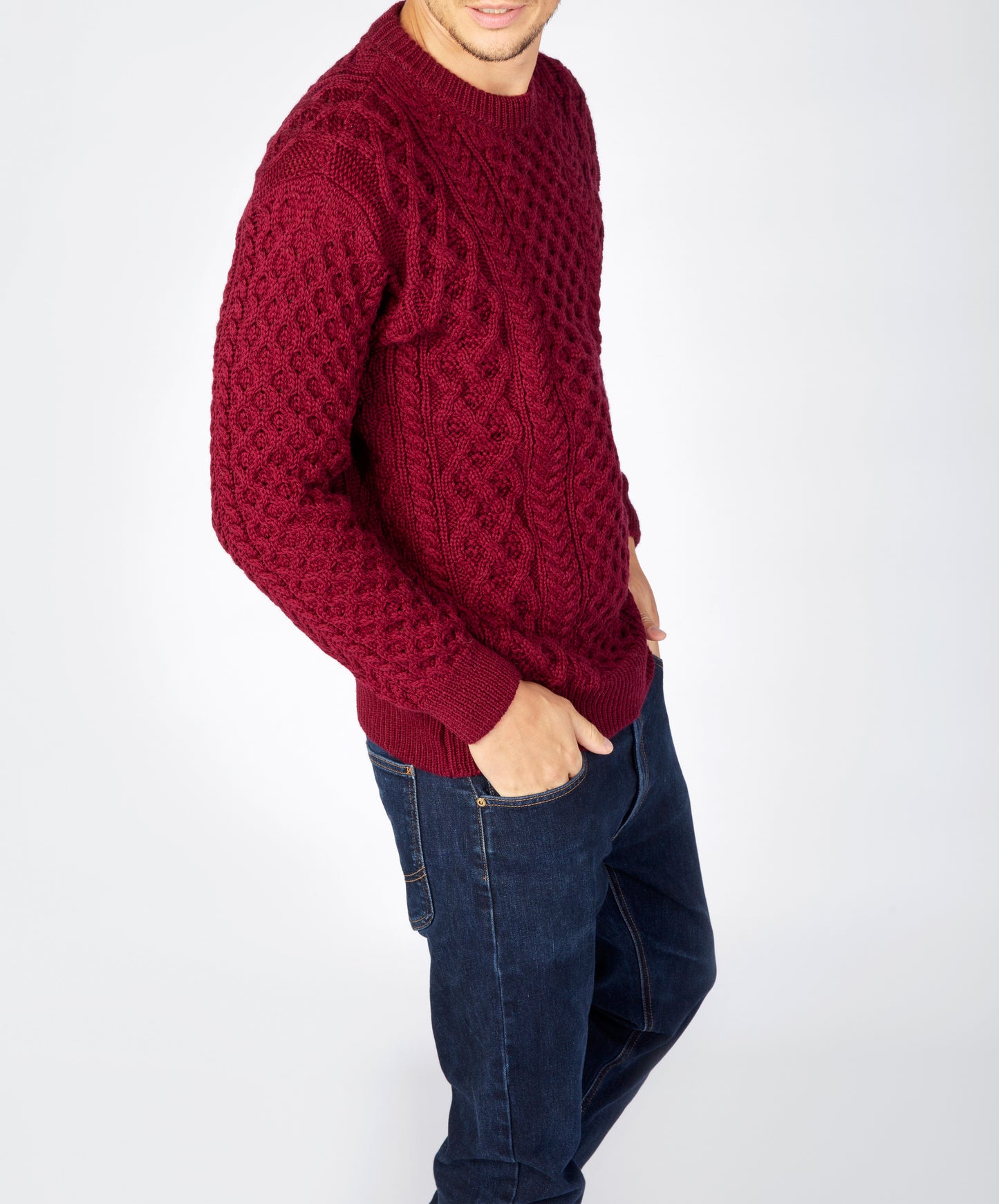 Blasket Honeycomb Stitch Mens Aran Sweater Claret