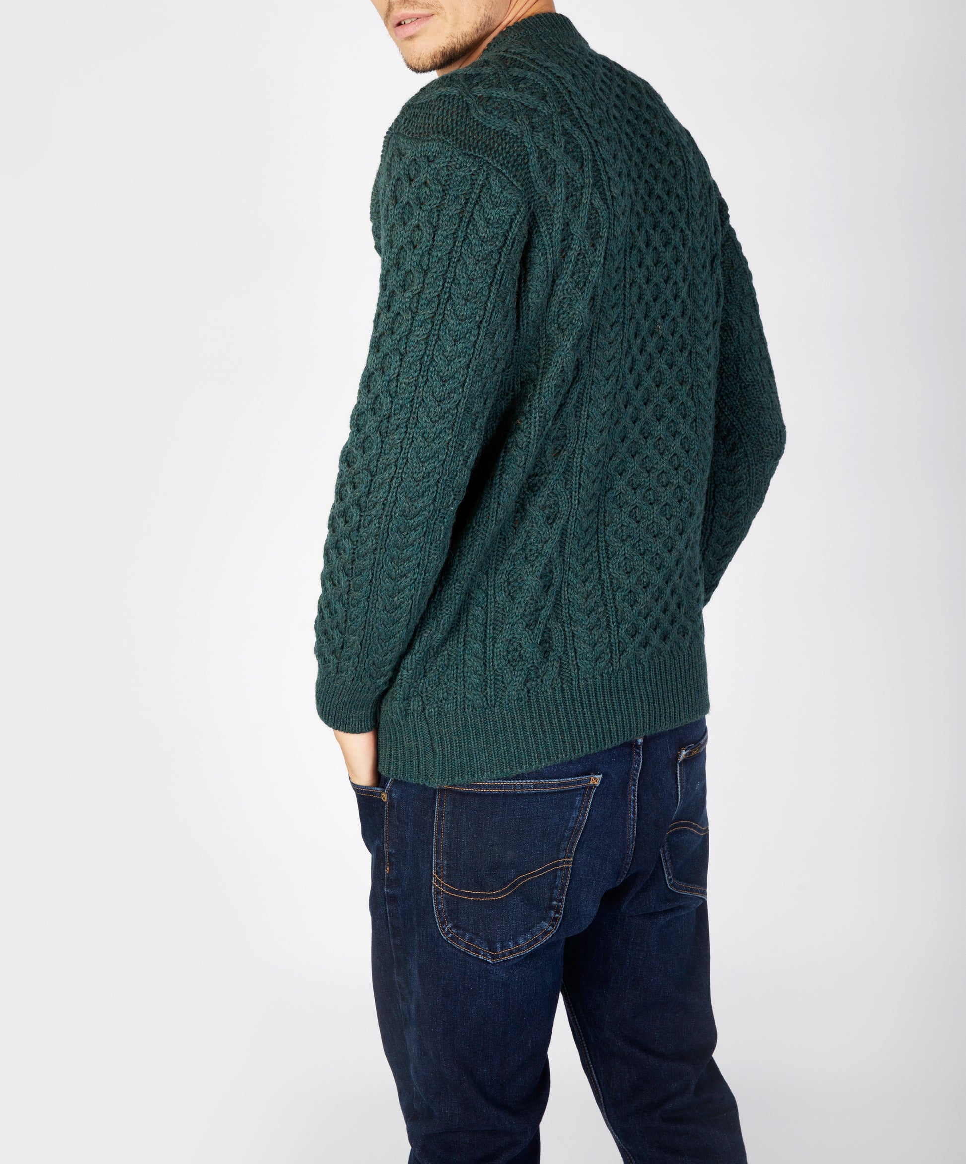 Blasket Honeycomb Stitch Mens Aran Sweater Evergreen