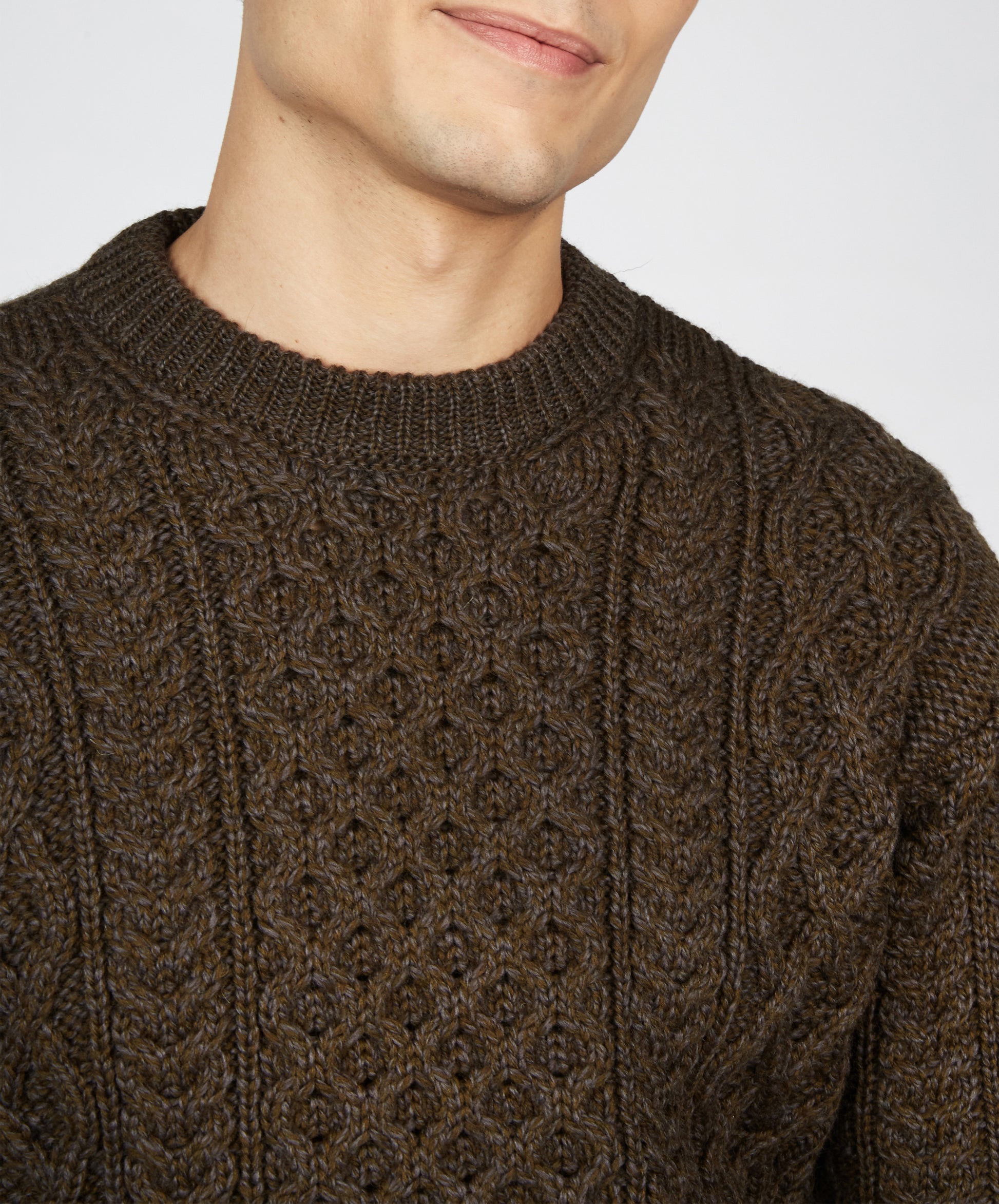IrelandsEye Knitwear Blasket Honeycomb Stitch Mens Aran Sweater Forest Marl