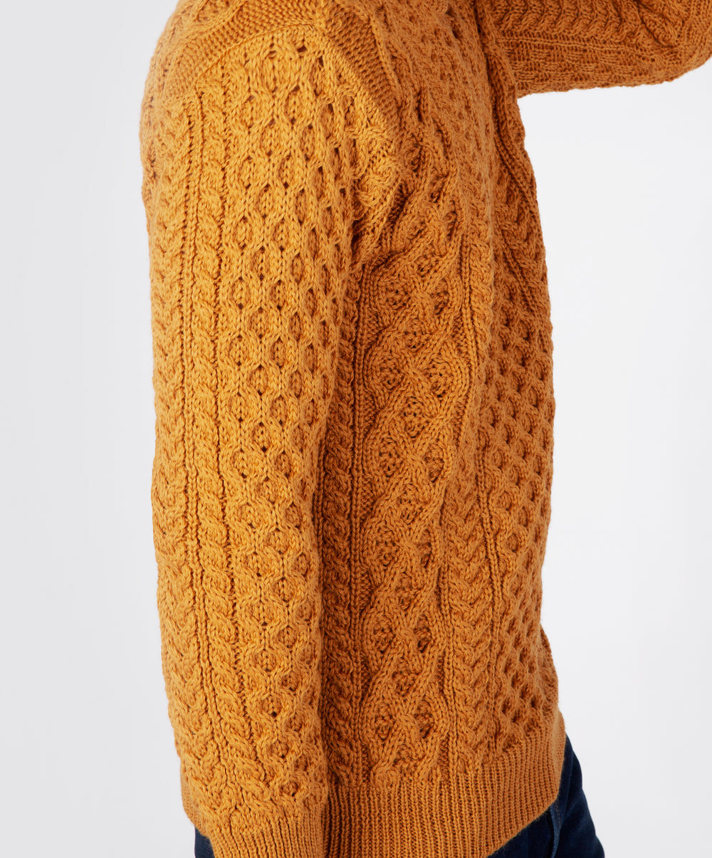 Mens Blasket Honeycomb Stitch Aran Sweater Golden Ochre