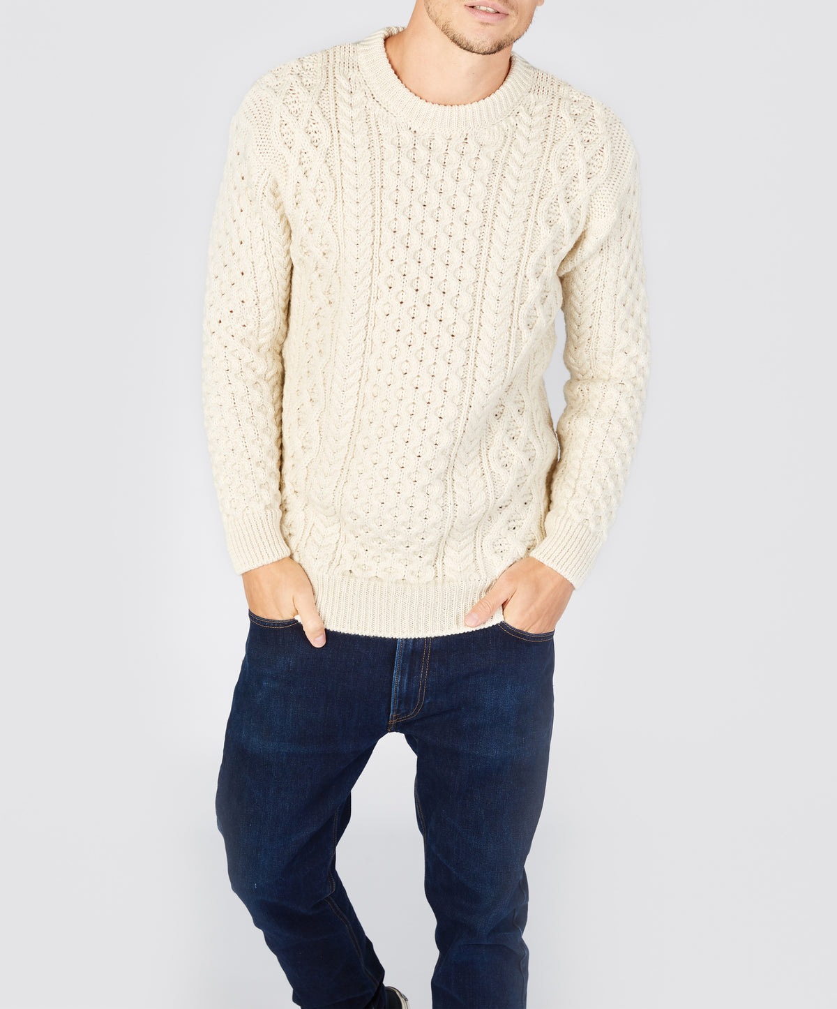 IrelandsEye Knitwear Blasket Honeycomb Stitch Mens Aran Sweater Natural