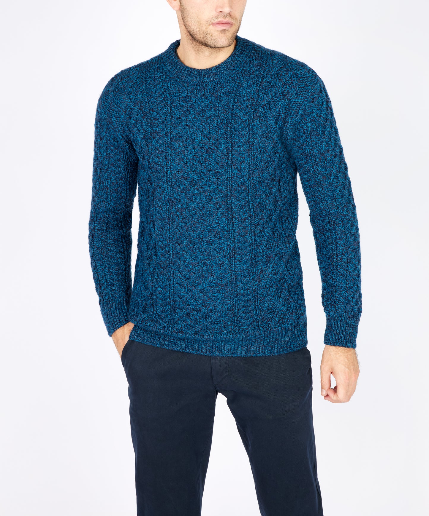 IrelandsEye Knitwear Blasket Honeycomb Stitch Mens Aran Sweater Stone Marl