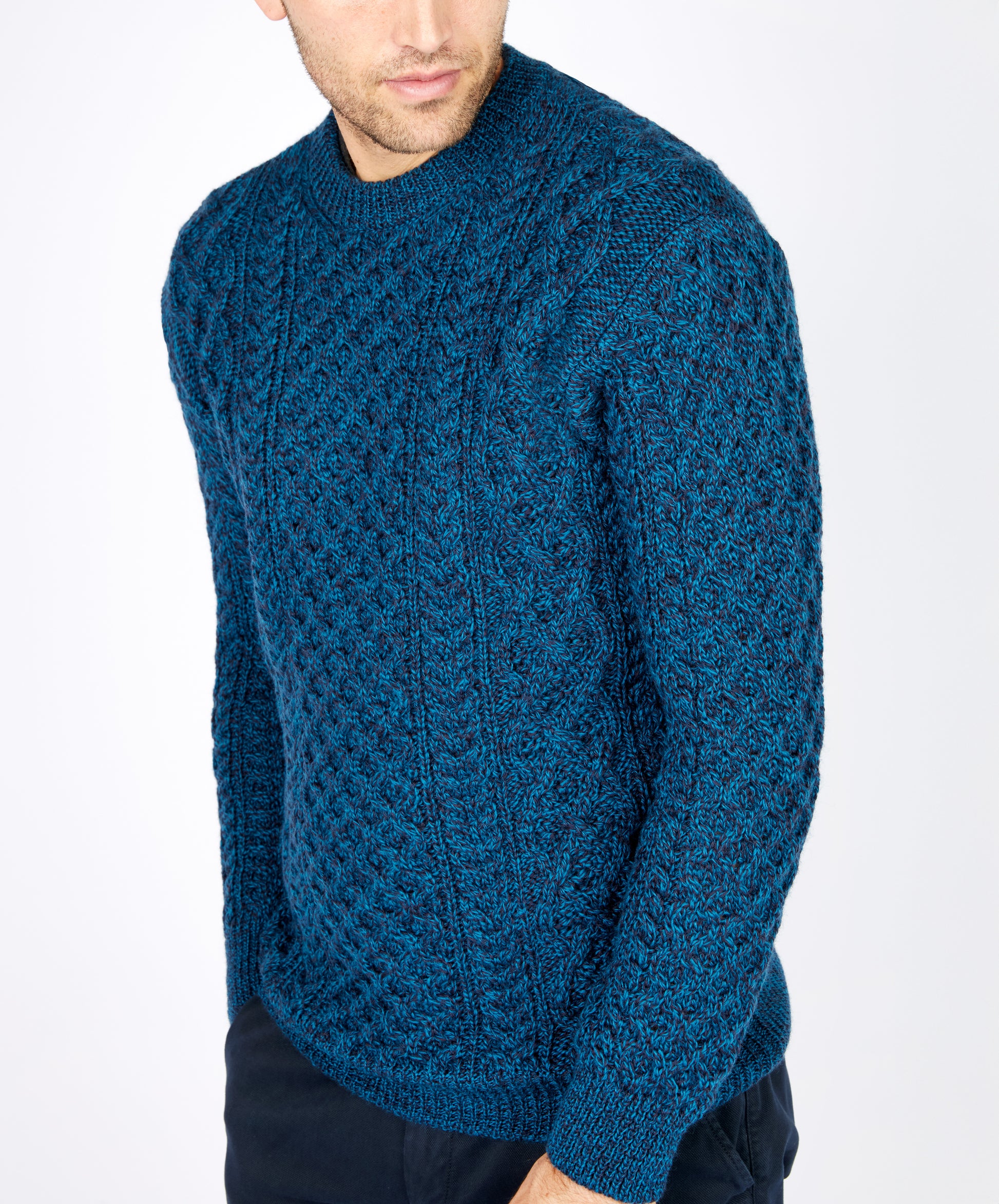 IrelandsEye Knitwear Blasket Honeycomb Stitch Mens Aran Sweater Stone Marl