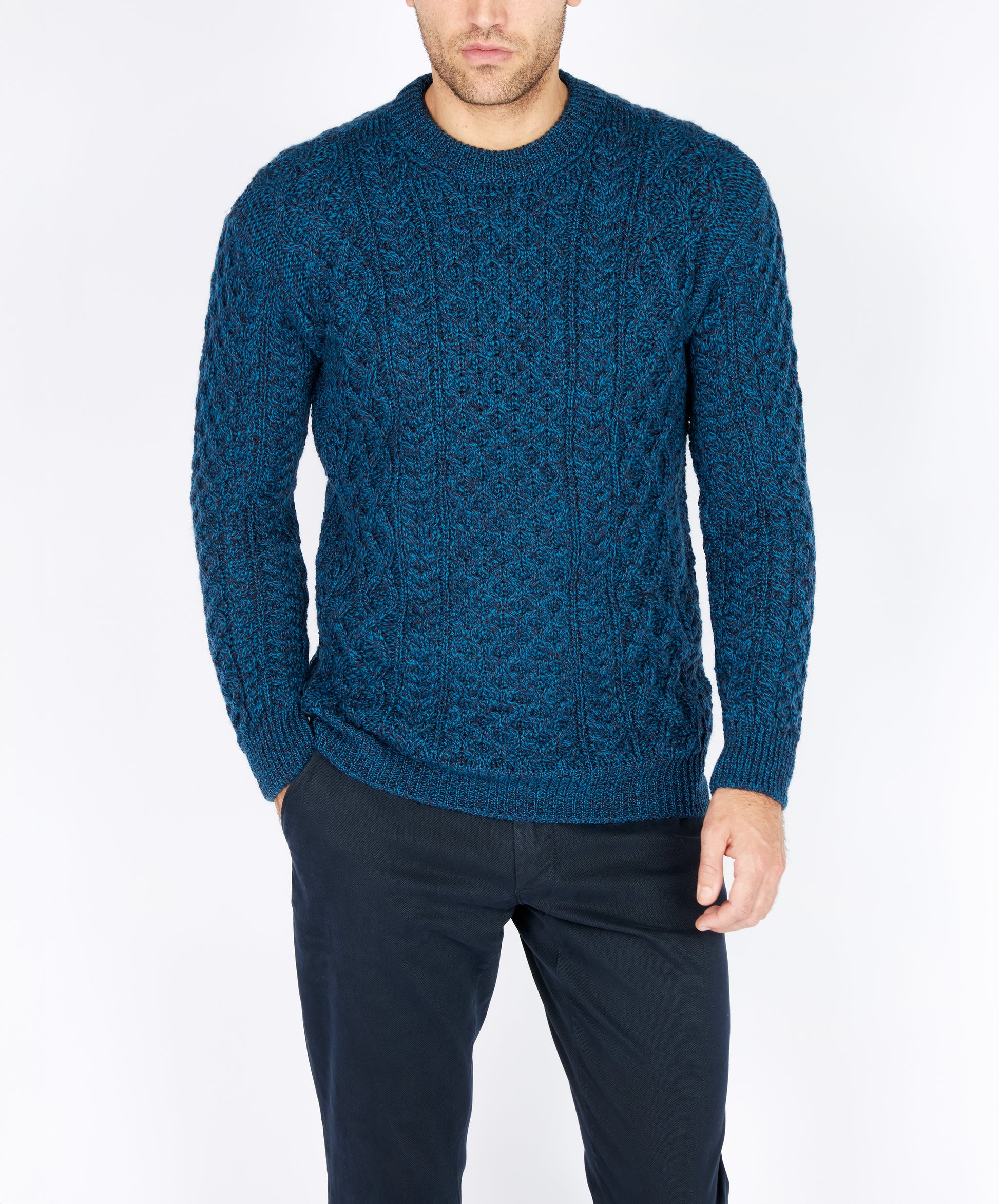 IrelandsEye Knitwear Blasket Honeycomb Stitch Mens Aran Sweater Stone Marl