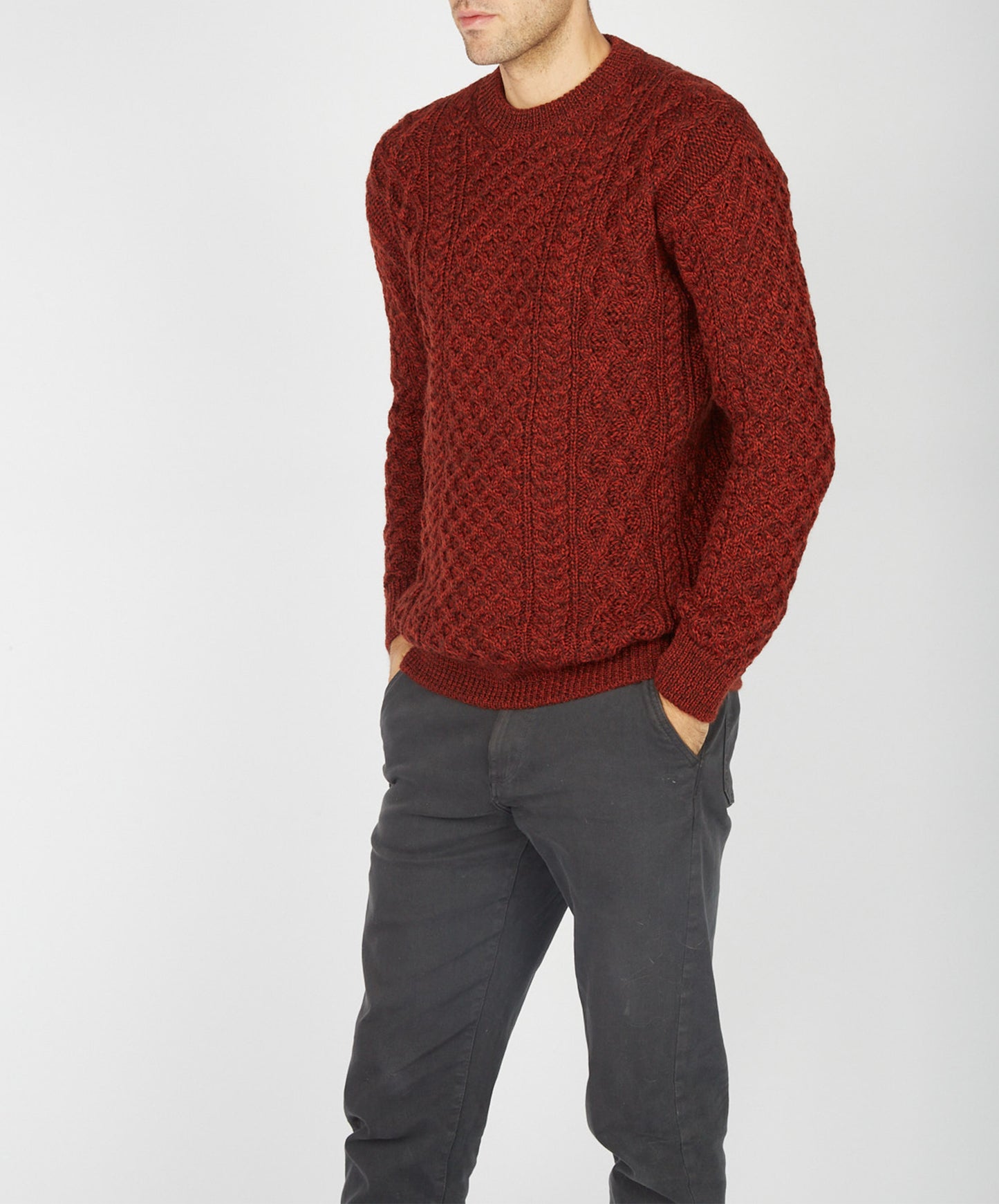 IrelandsEye Knitwear Blasket Honeycomb Stitch Mens Aran Sweater Sable Marl