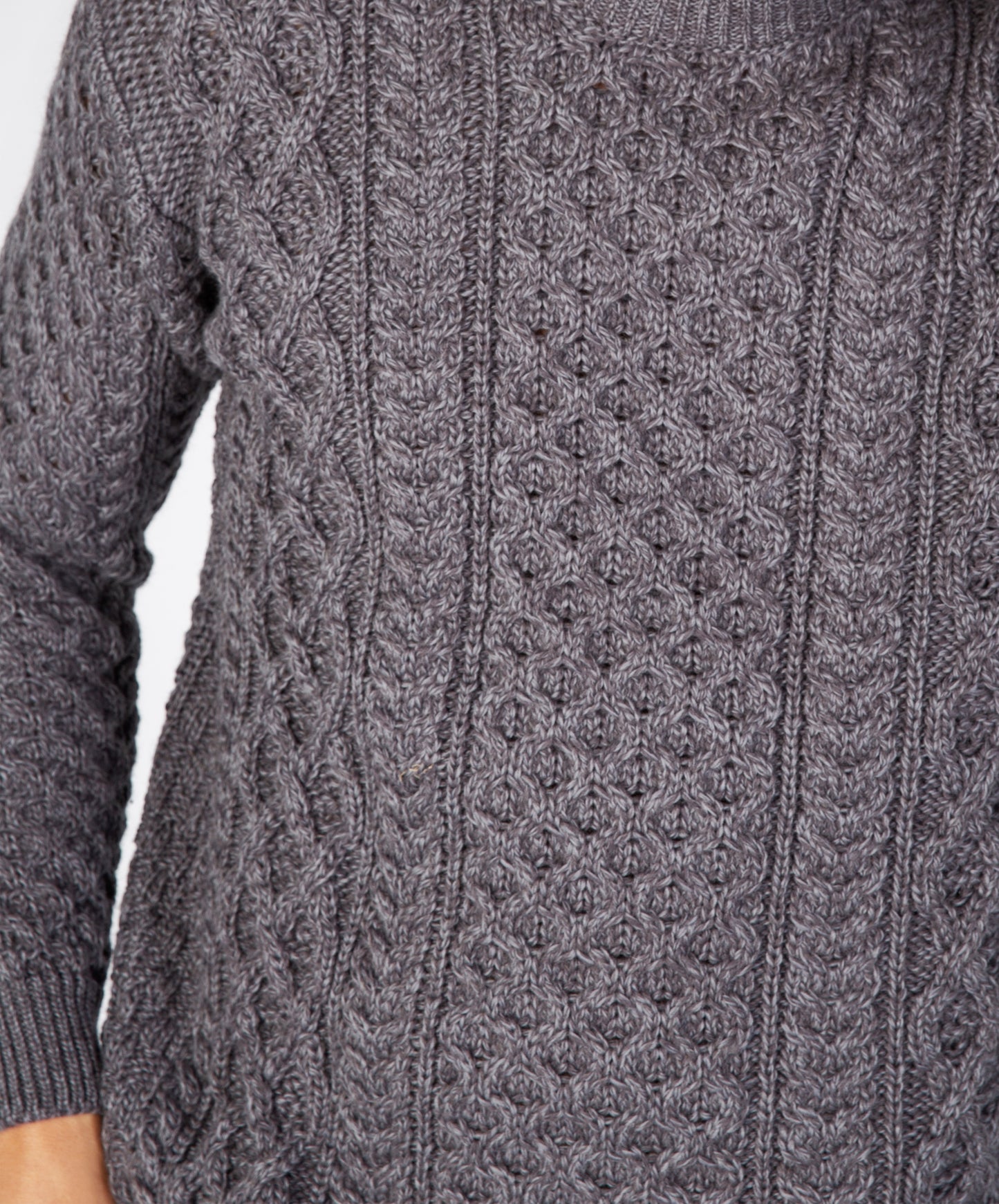 IrelandsEye Knitwear Blasket Honeycomb Stitch Mens Aran Sweater Steel Marl