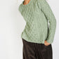 IrelandsEye Knitwear Lambay Lattice Cable Aran Sweater Sage Marl