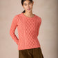 IrelandsEye Knitwear Lambay Lattice Cable Aran Sweater Salmon