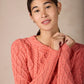 IrelandsEye Knitwear Lambay Lattice Cable Aran Sweater Salmon
