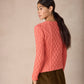 IrelandsEye Knitwear Lambay Lattice Cable Aran Sweater Salmon