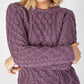 IrelandsEye Knitwear Lambay Lattice Cable Aran Sweater Warm Lavender