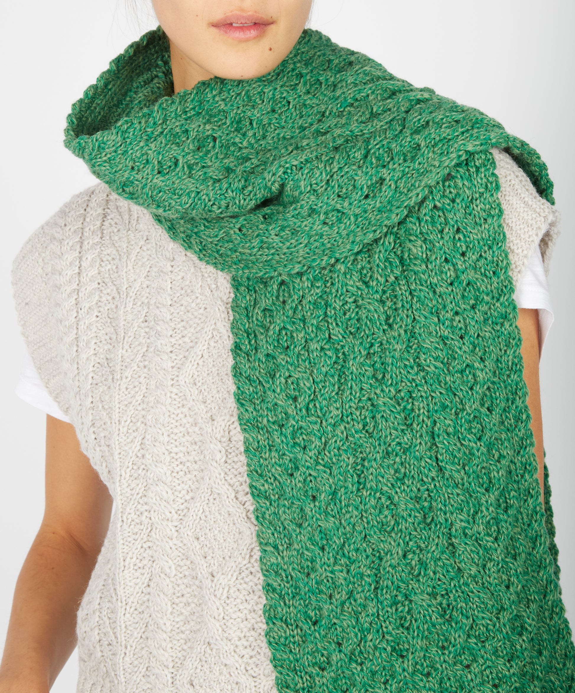 IrelandsEye Knitwear Merino Aran Scarf Green Marl