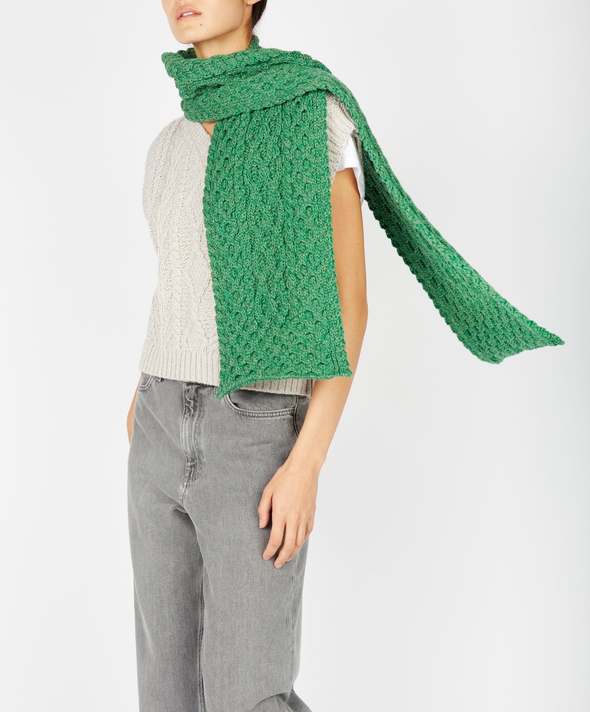 IrelandsEye Knitwear Merino Aran Scarf Green Marl