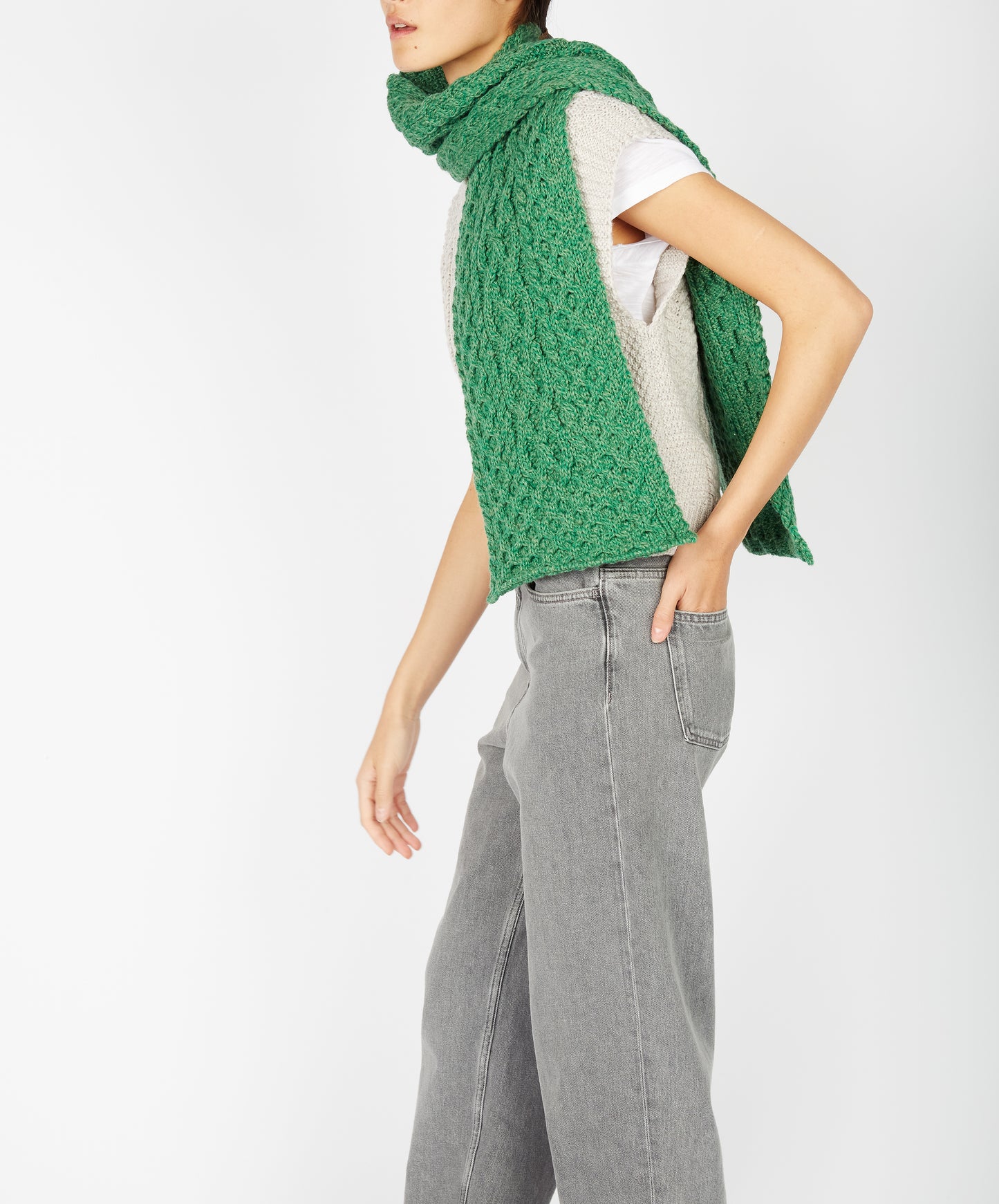 IrelandsEye Knitwear Merino Aran Scarf Green Marl