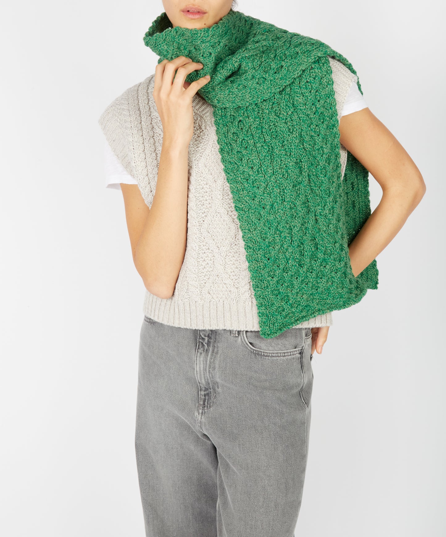 IrelandsEye Knitwear Merino Aran Scarf Green Marl