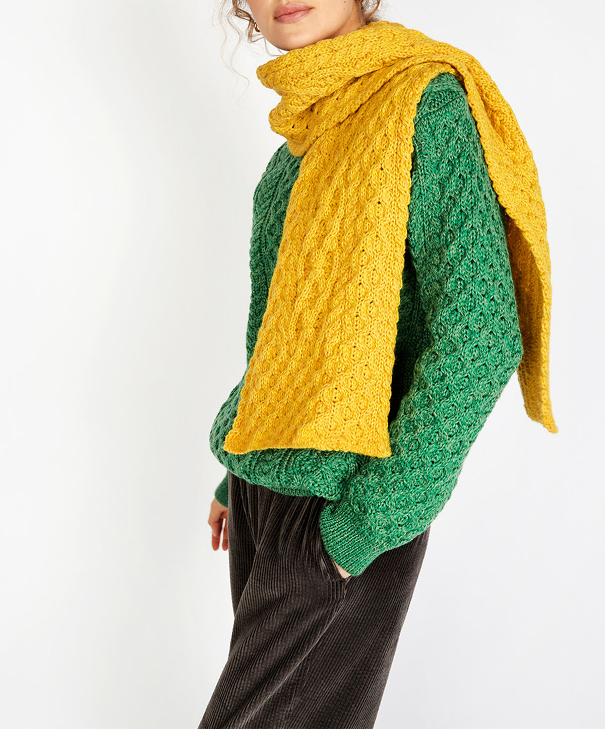 IrelandsEye Knitwear Merino Aran Scarf Sunflower