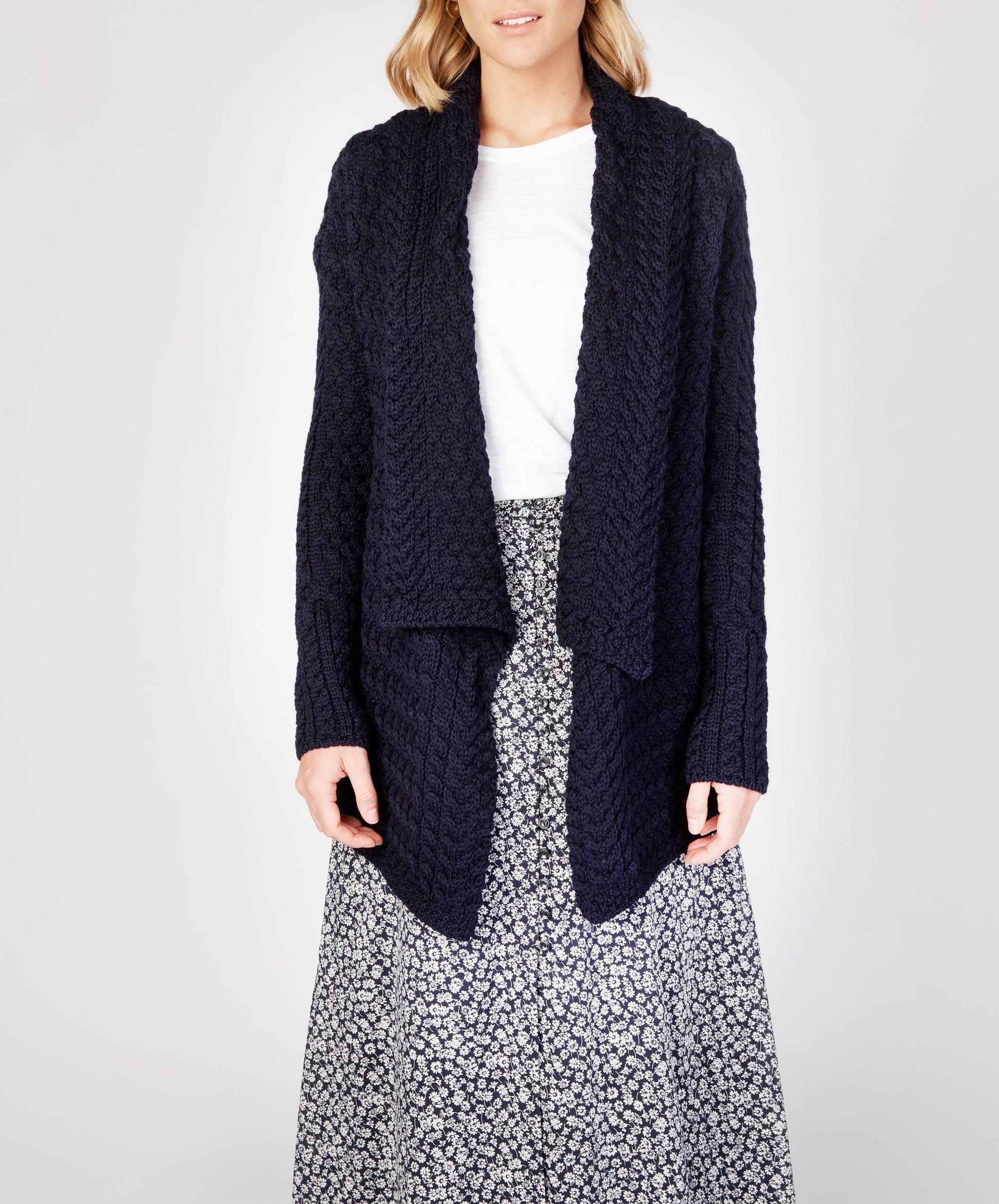 Knitting Pattern Navy Blue Waterfall Cardigan Debbie Bliss