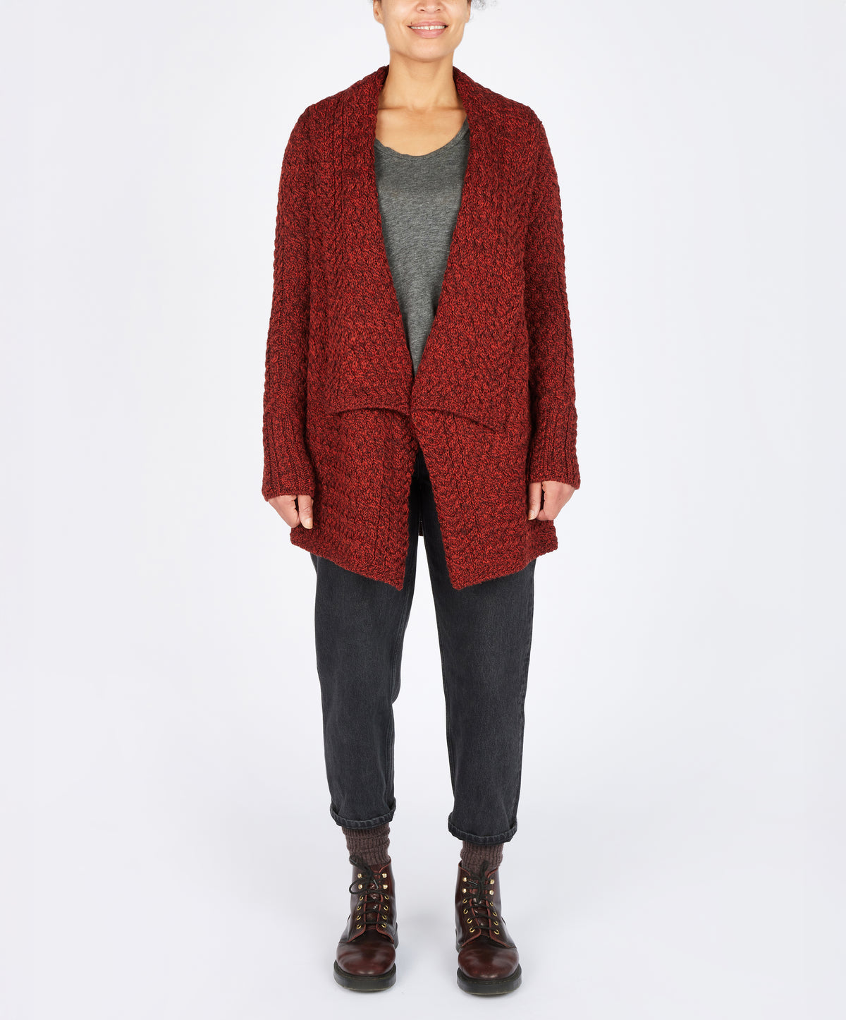 IrelandsEye Knitwear Glenross Waterfall Cardigan Sable Marl