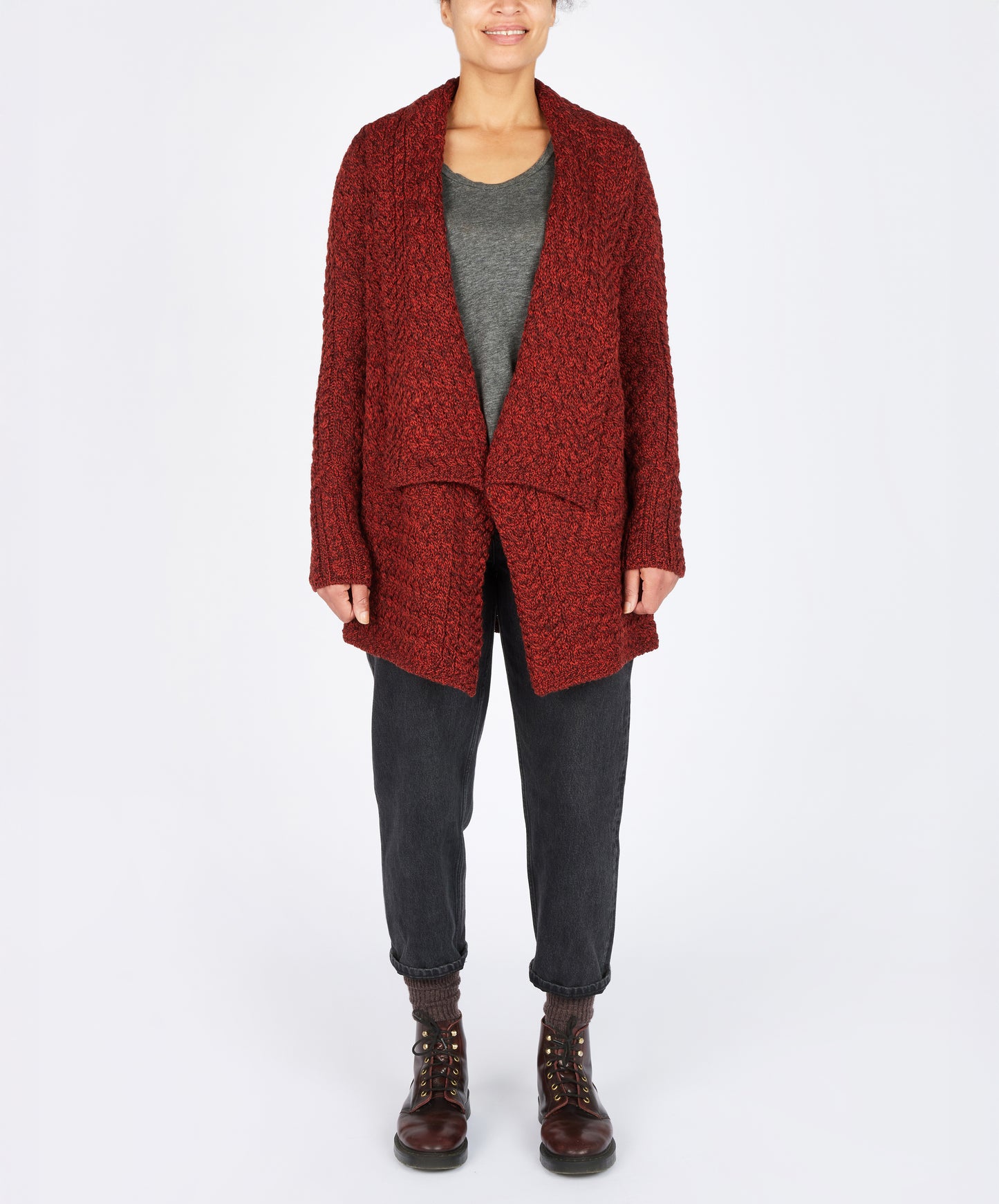 IrelandsEye Knitwear Glenross Waterfall Cardigan Sable Marl