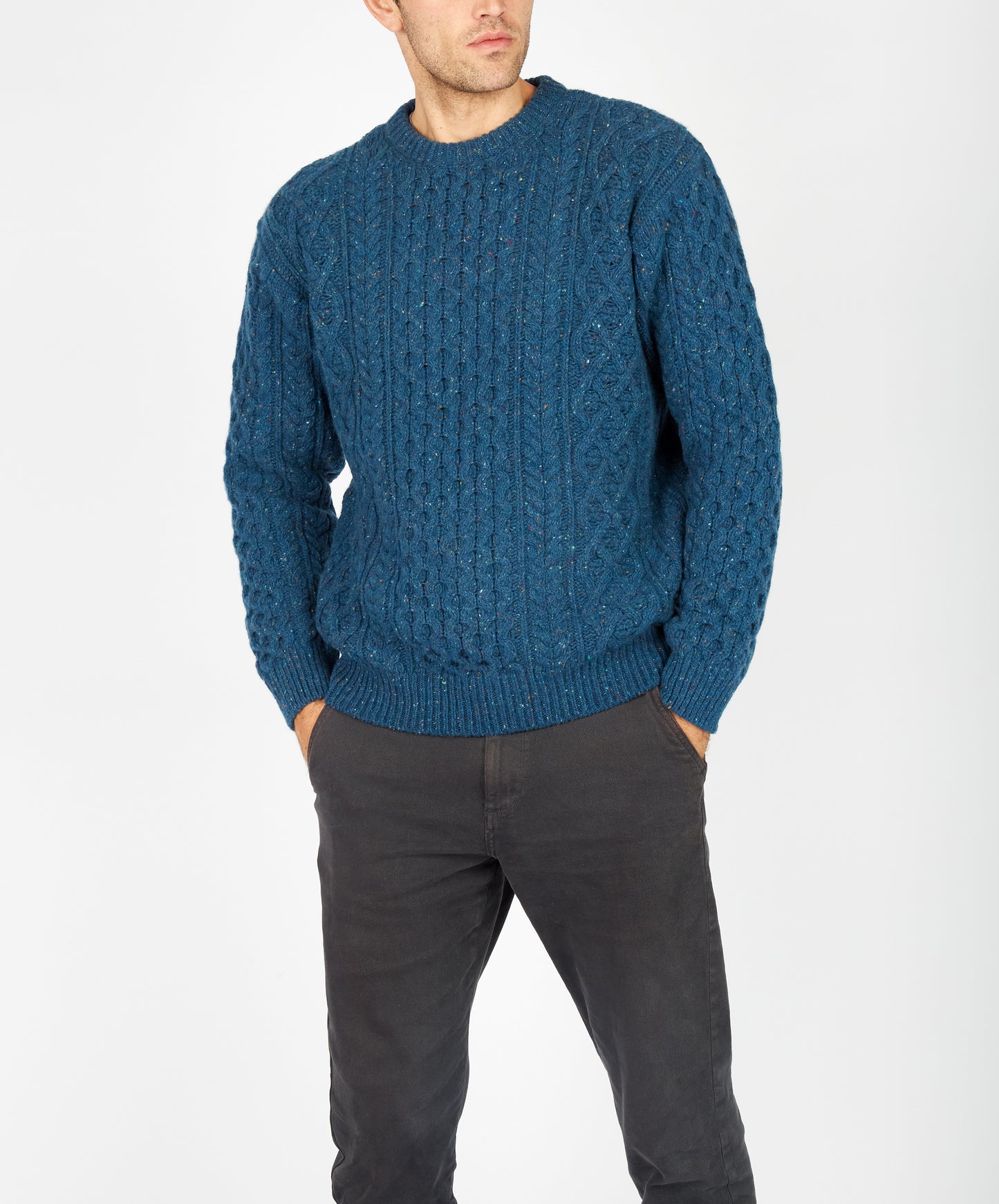IrelandsEye Knitwear Carraig Luxe Aran Sweater Ink Marl