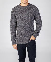 The Carraig Luxe Cashmere Aran Sweater Navy Marl