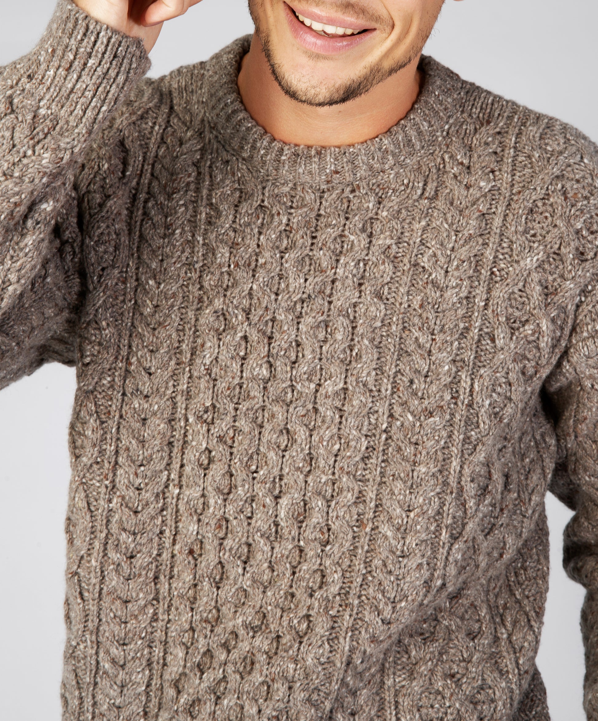 IrelandsEye Knitwear Carraig Luxe Aran Sweater Rocky Ground