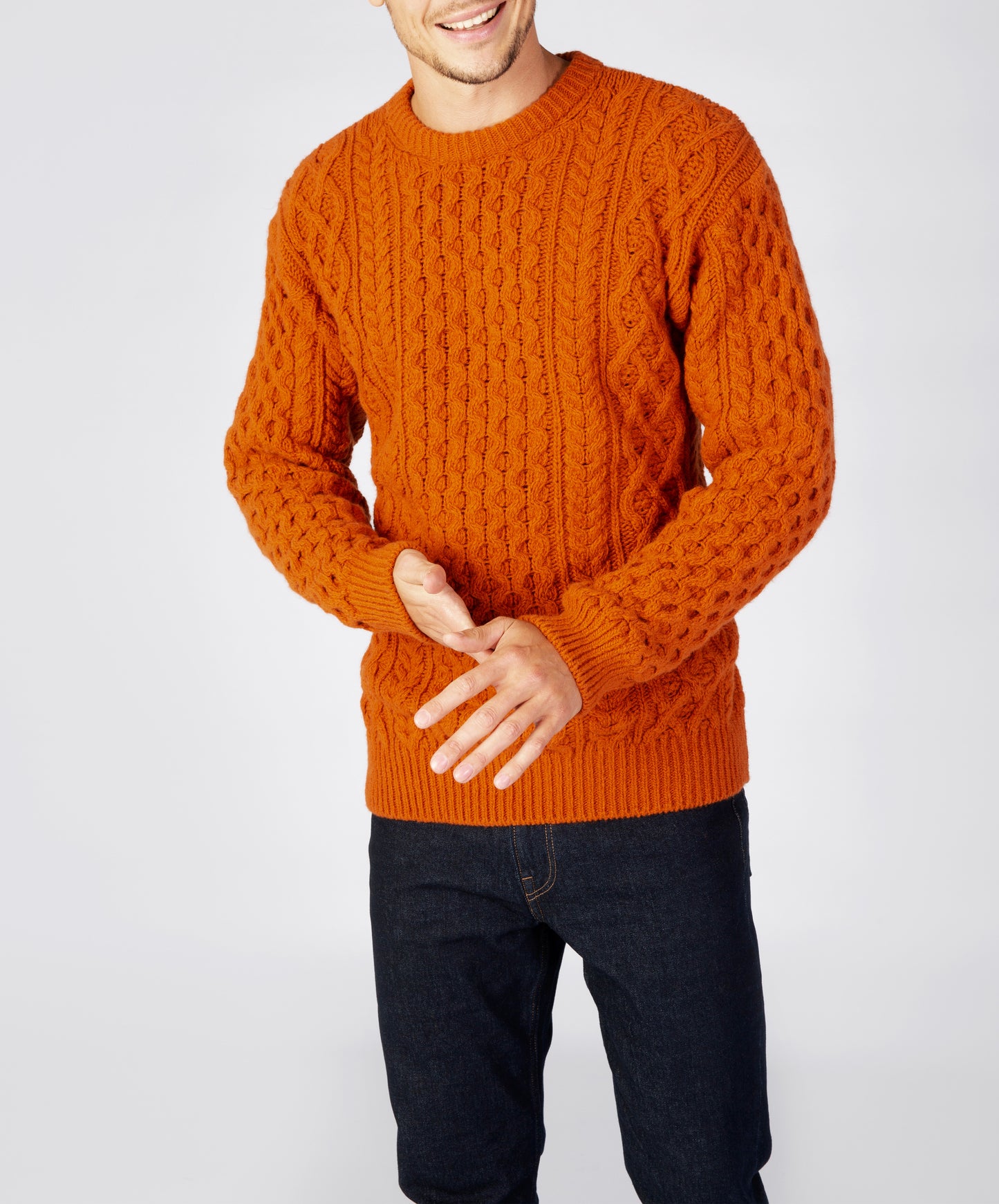 IrelandsEye Knitwear Carraig Luxe Aran Sweater Terracotta