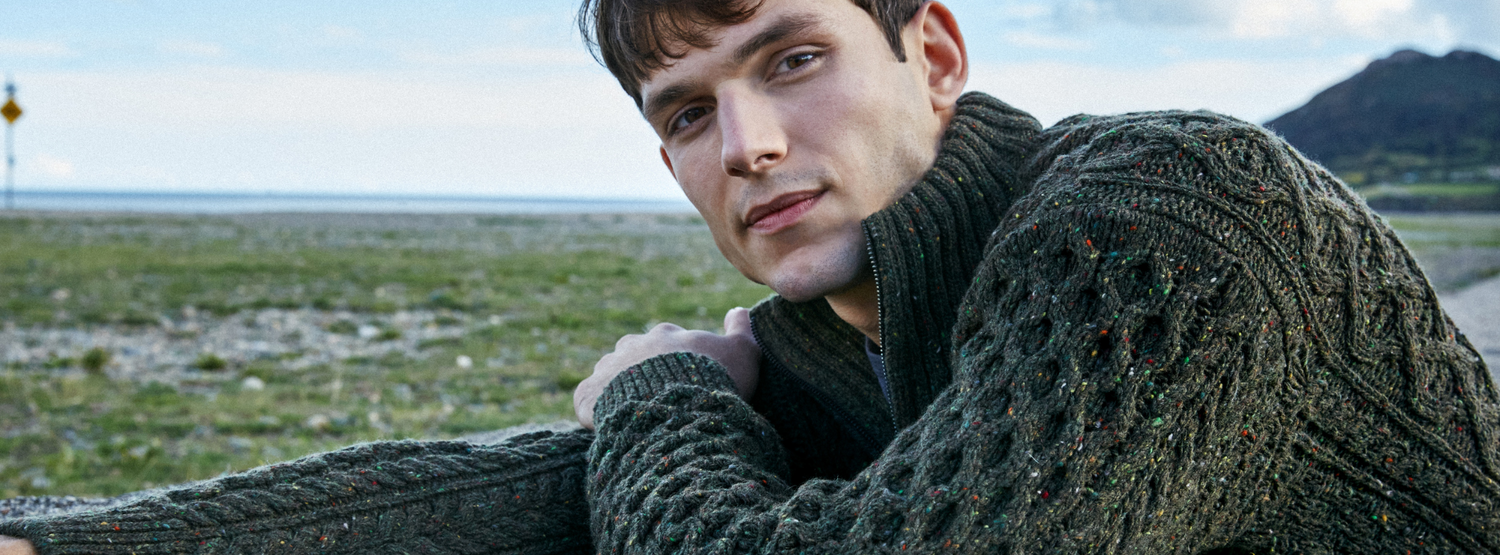 IrelandsEye Knitwear 'Curragh' Cable Troyer Sweater in Loden Wool Cashmere