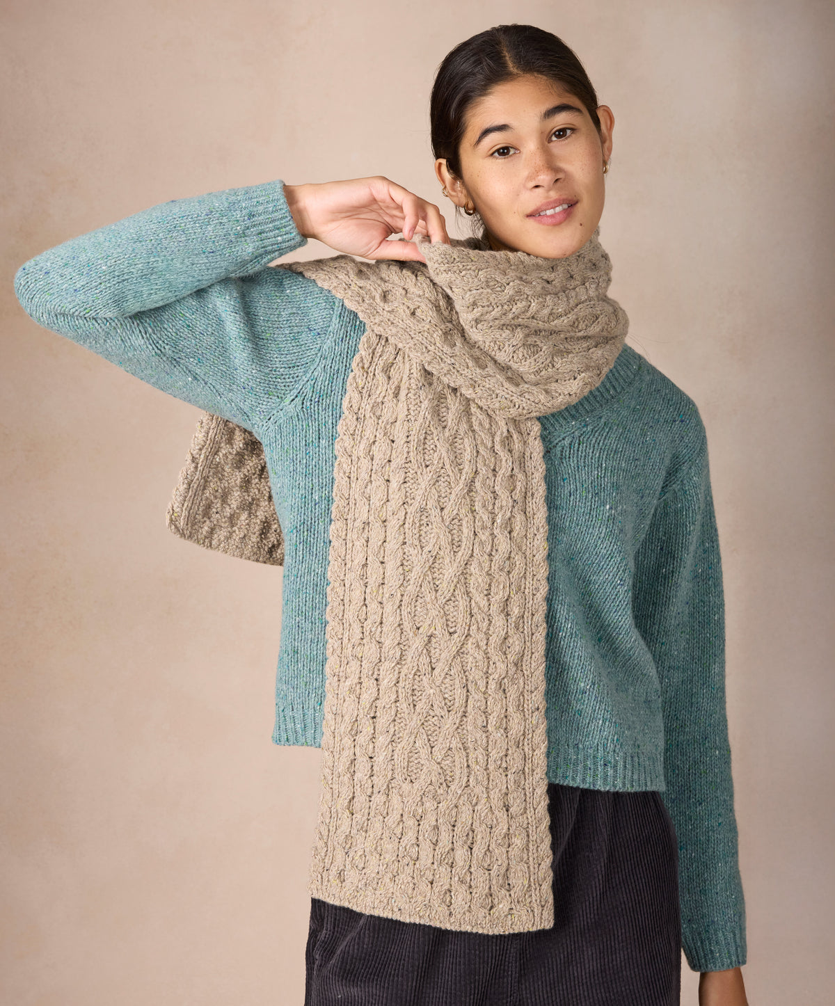 IrelandsEye Knitwear Luxe Aran Scarf Fossil