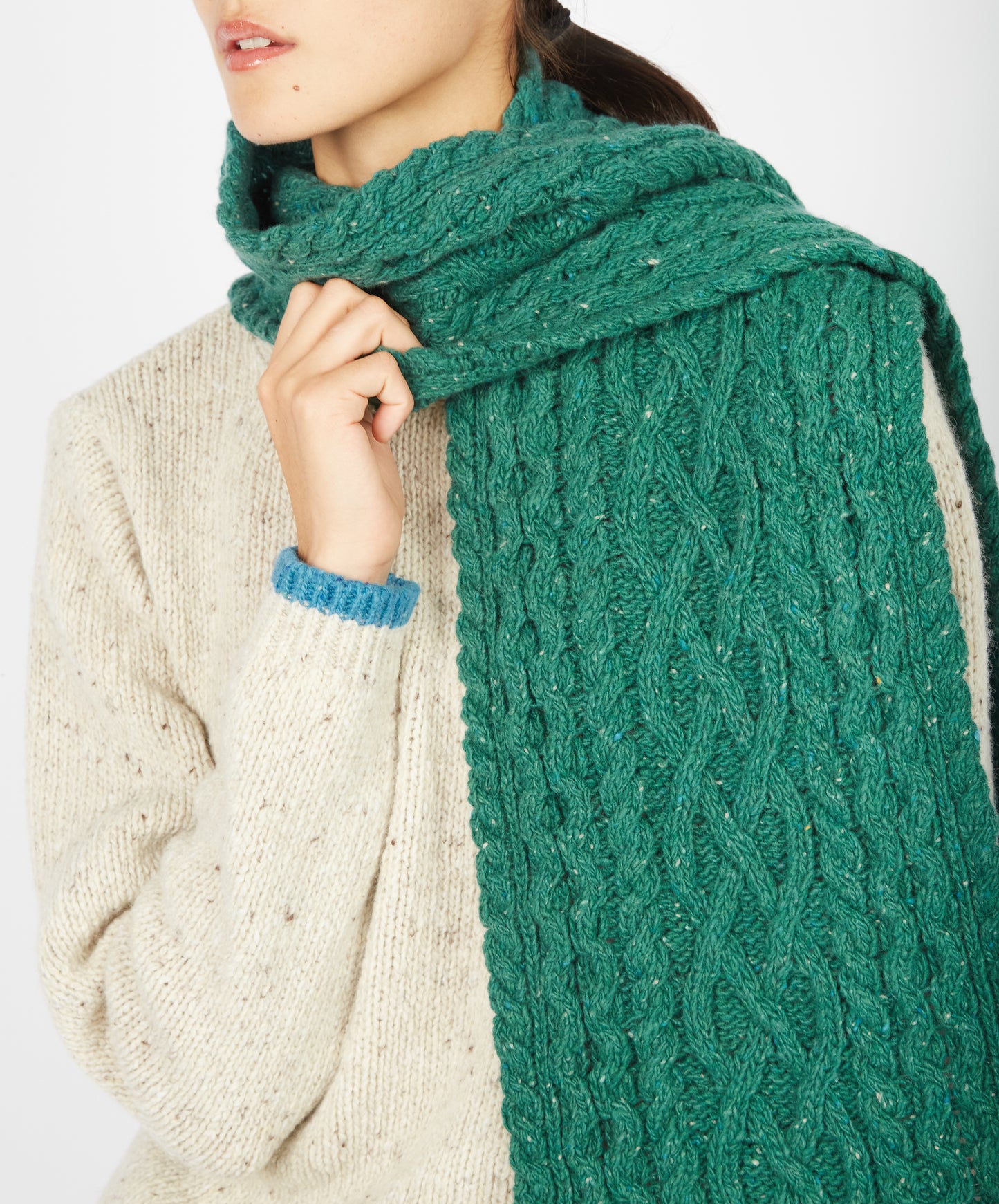 IrelandsEye Knitwear Luxe Aran Scarf Green Garden