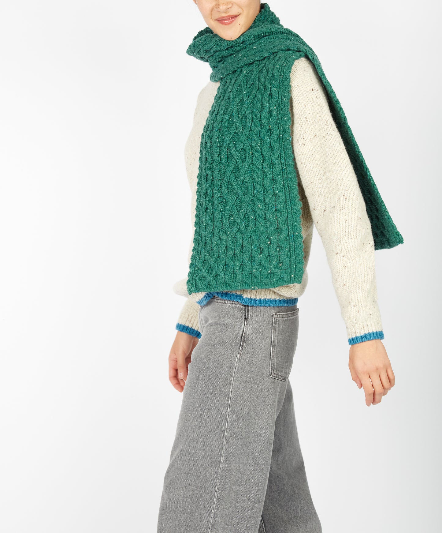 IrelandsEye Knitwear Luxe Aran Scarf Green Garden