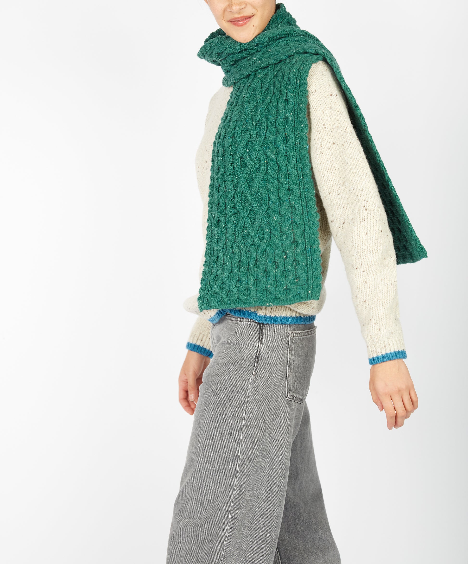 IrelandsEye Knitwear Luxe Aran Scarf Green Garden