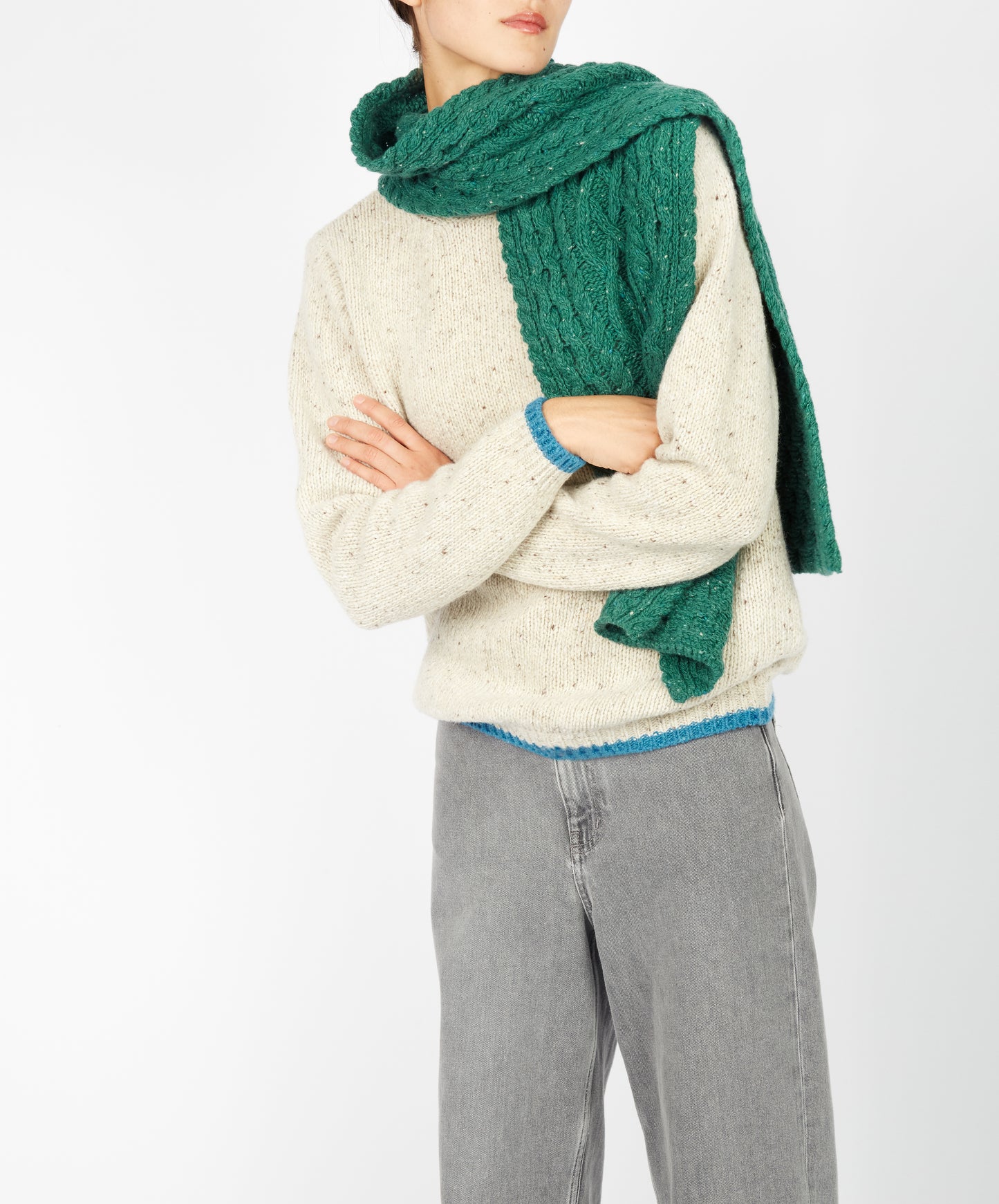  IrelandsEye Knitwear Luxe Aran Scarf Green Garden