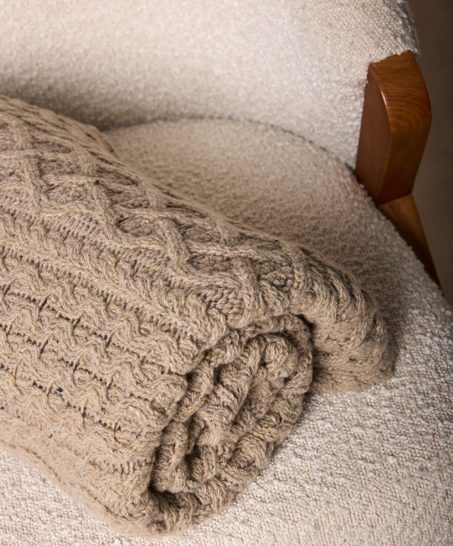 IrelandsEye Knitwear Luxe Aran Throw Fossil
