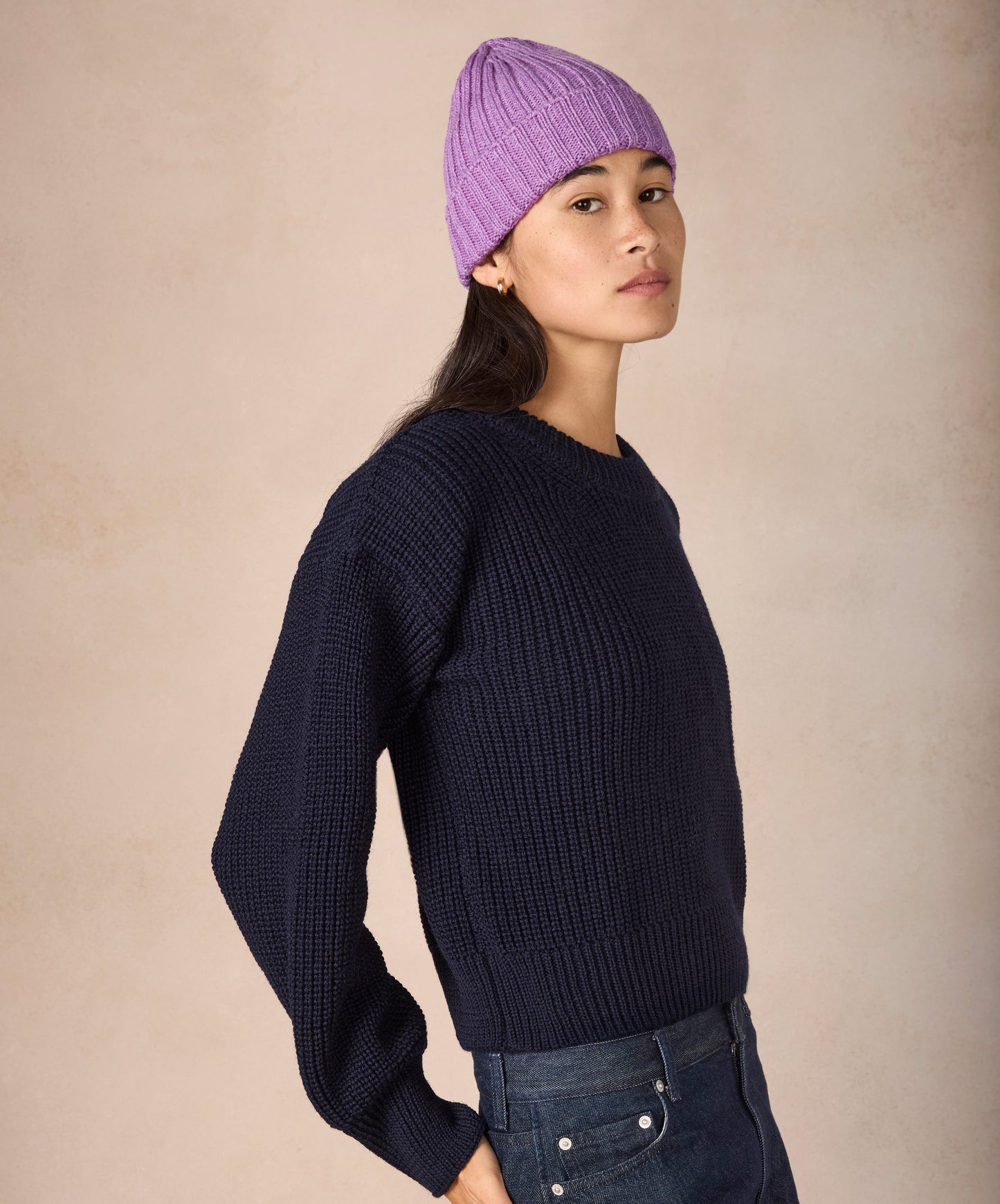 IrelandsEye Knitwear Ribbed Merino Hat Lilac Marl 