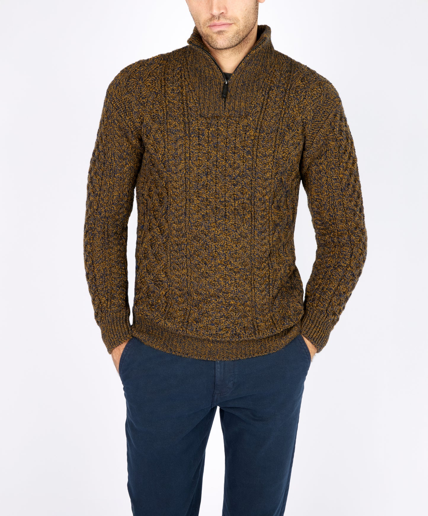 IrelandsEye Knitwear Dromore Aran Troyer Desert Marl