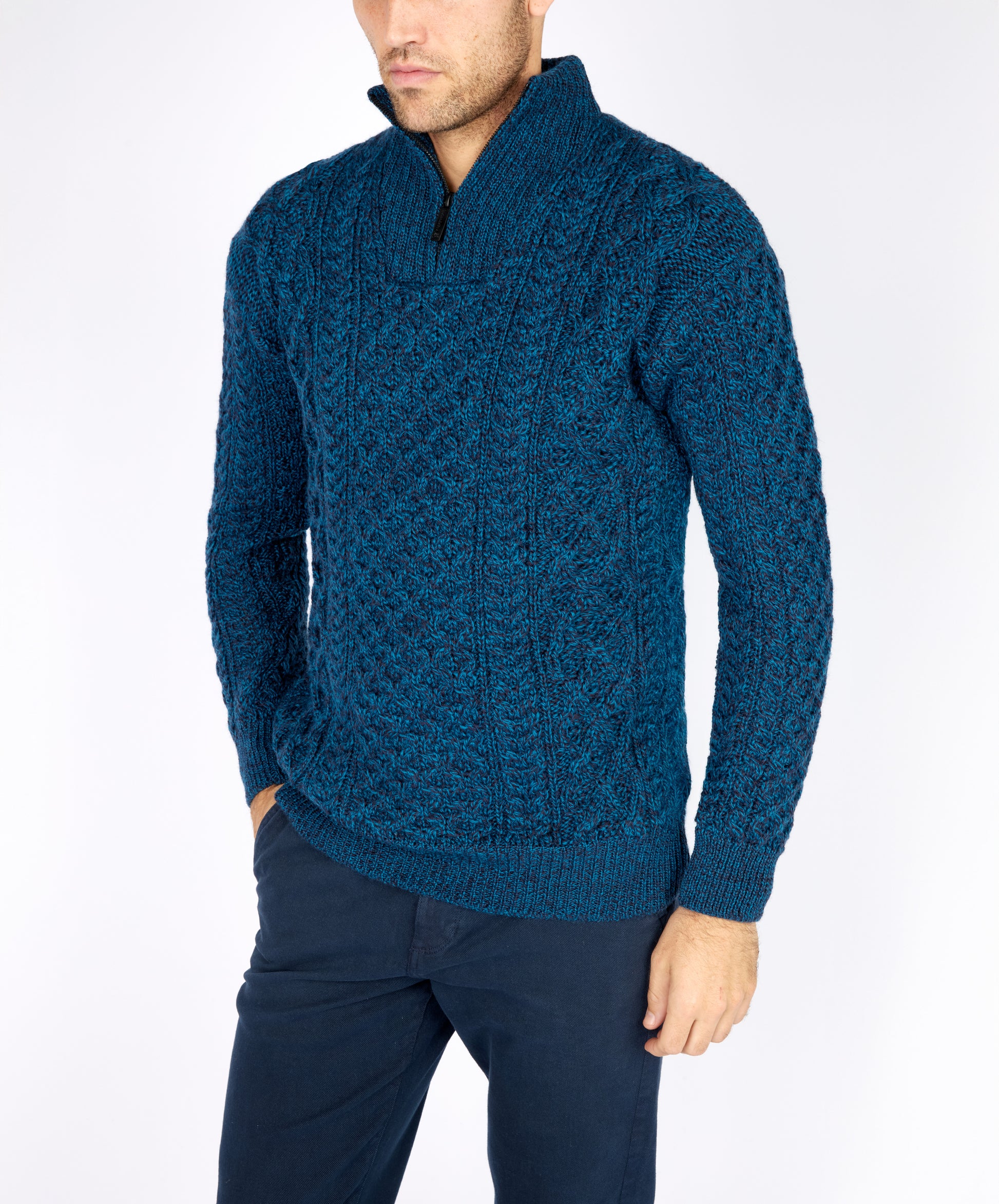 IrelandsEye Knitwear Dromore Aran Troyer Petrol Marl