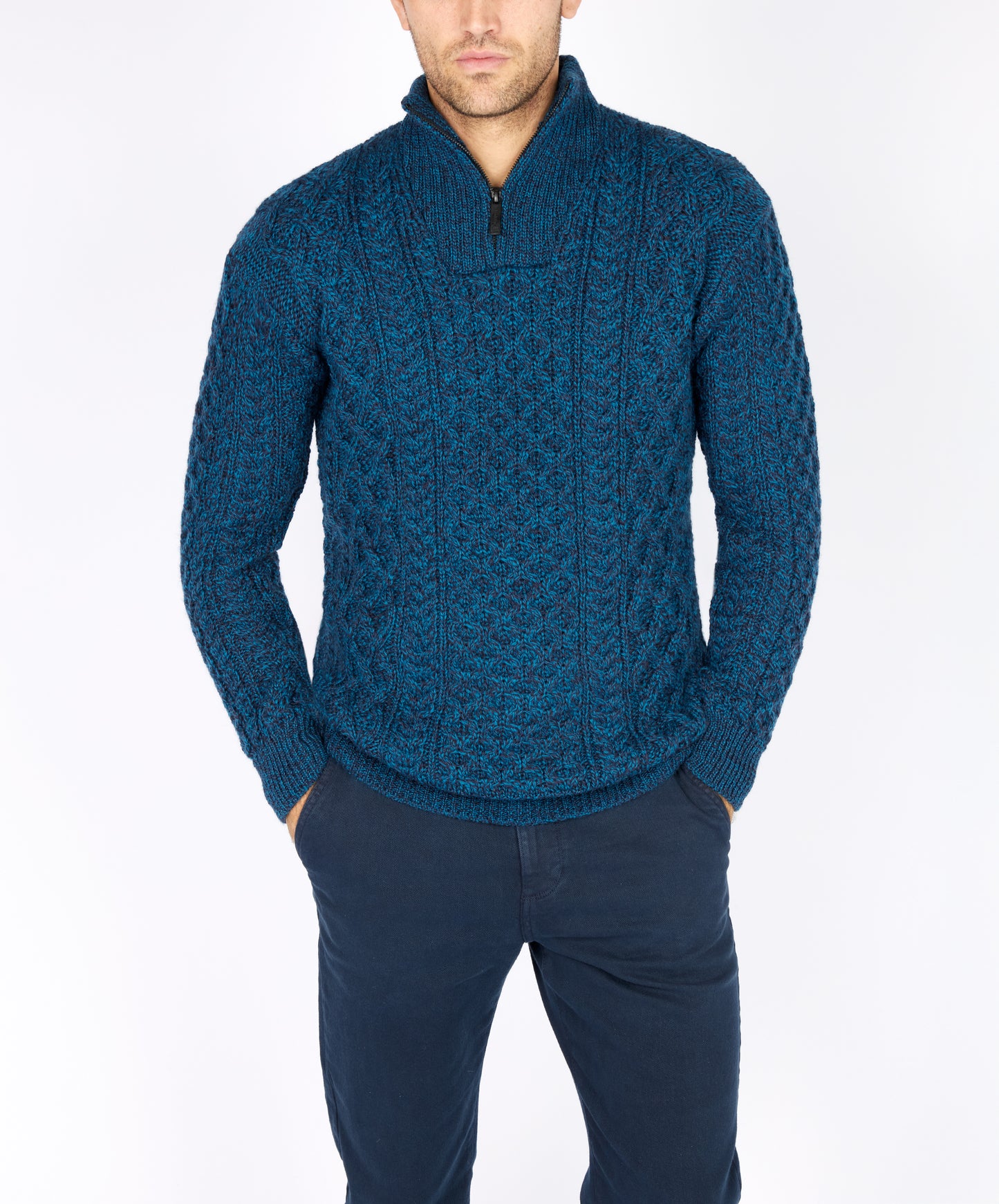 IrelandsEye Knitwear Dromore Aran Troyer Petrol Marl