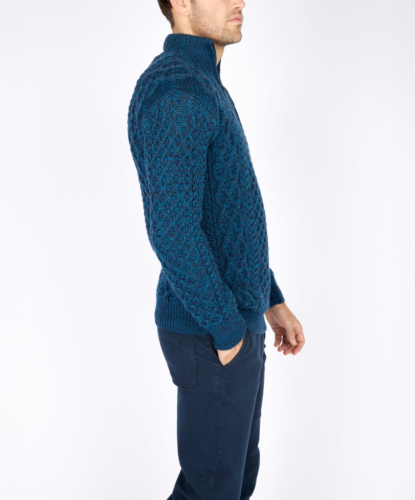 IrelandsEye Knitwear Dromore Aran Troyer Petrol Marl