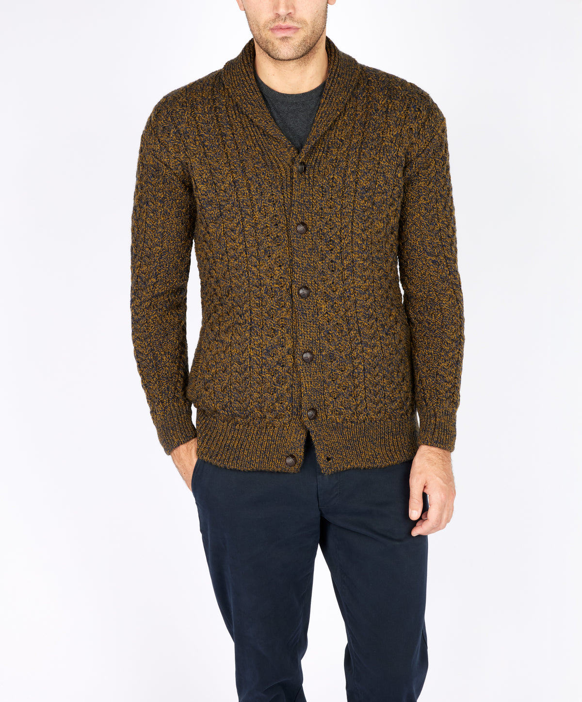 IrelandsEye Knitwear Woodford Aran Cardigan Desert Marl