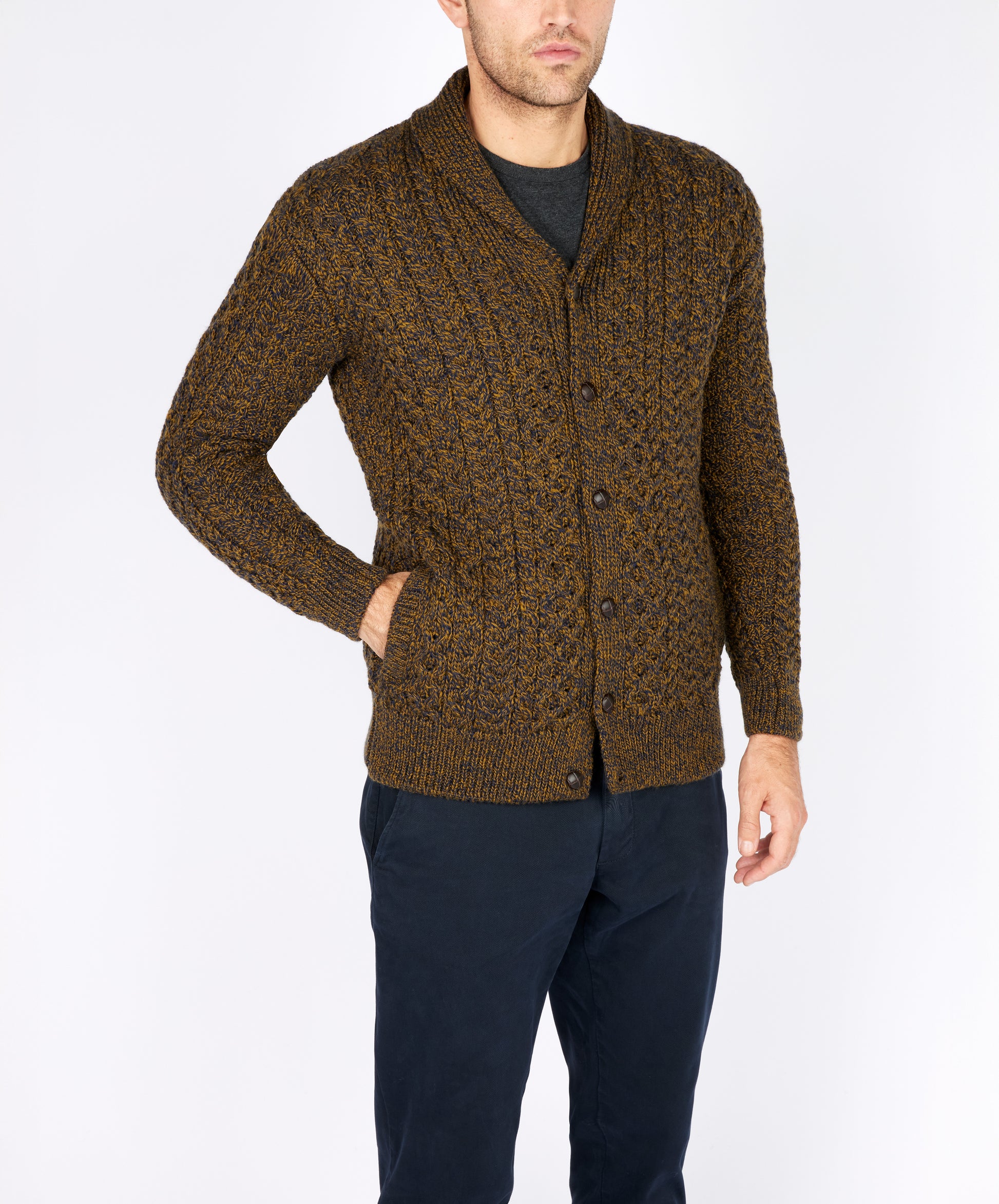 IrelandsEye Knitwear Woodford Aran Cardigan Desert Marl